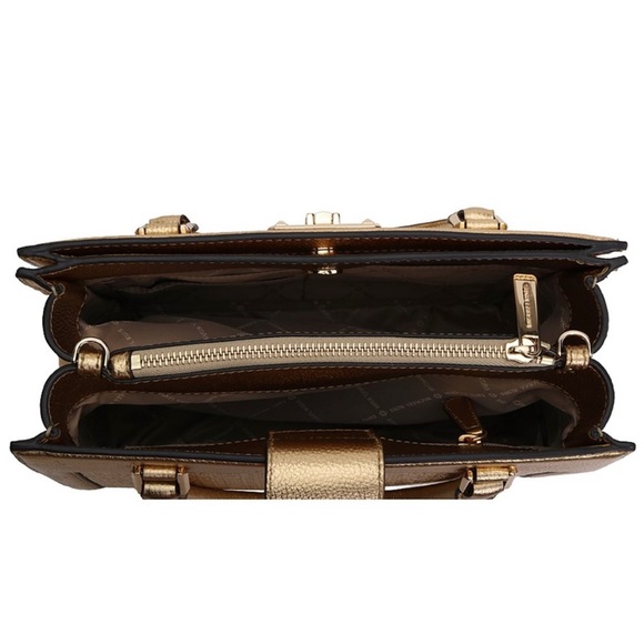 SALE Michael Michael Kors Natural & Gold Kinsley Leather Accordion Satchel NWT - Picture 4 of 8